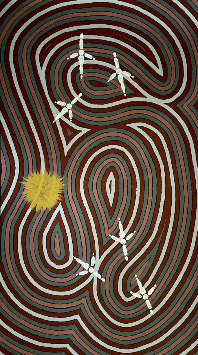 Danny Possum's abstract artwork with wavy lines depicting worms in the ground