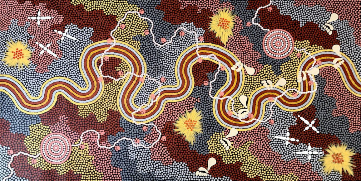 Danny Possums colourful worm dreaming contemporary artwork