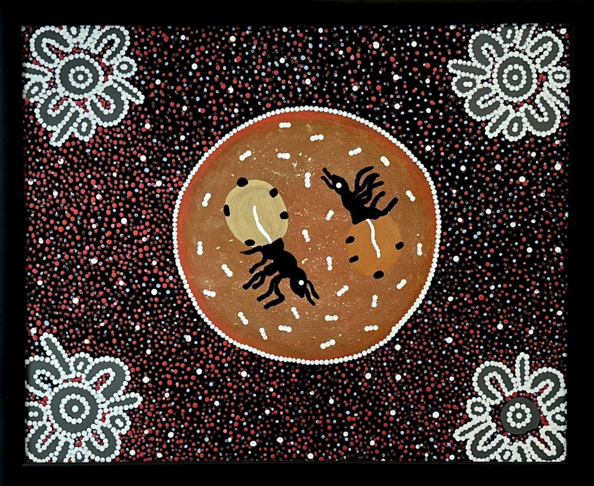 Merle Gorey's aboriginal art with central circle and honey ants