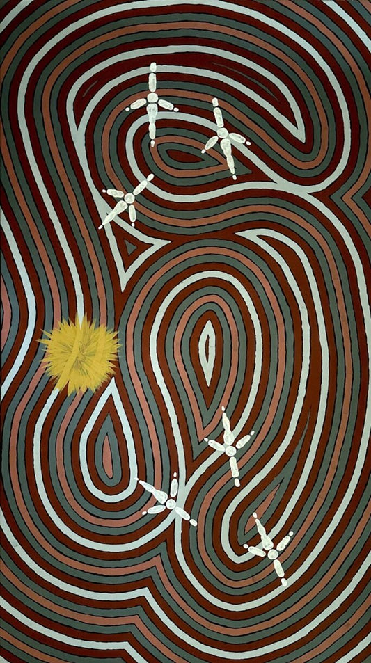 Danny Possum's abstract artwork with wavy lines depicting worms in the ground