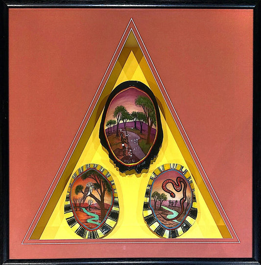 Lewis Langton's decorative wall art on three turtle shells