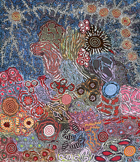 "Grandmother's Country & Seven Sisters Dreaming" By Gabriella Possum Nungurrayi & Michelle Possum Nungurrayi