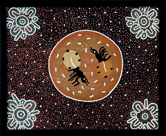 Merle Gorey's aboriginal art with central circle and honey ants 