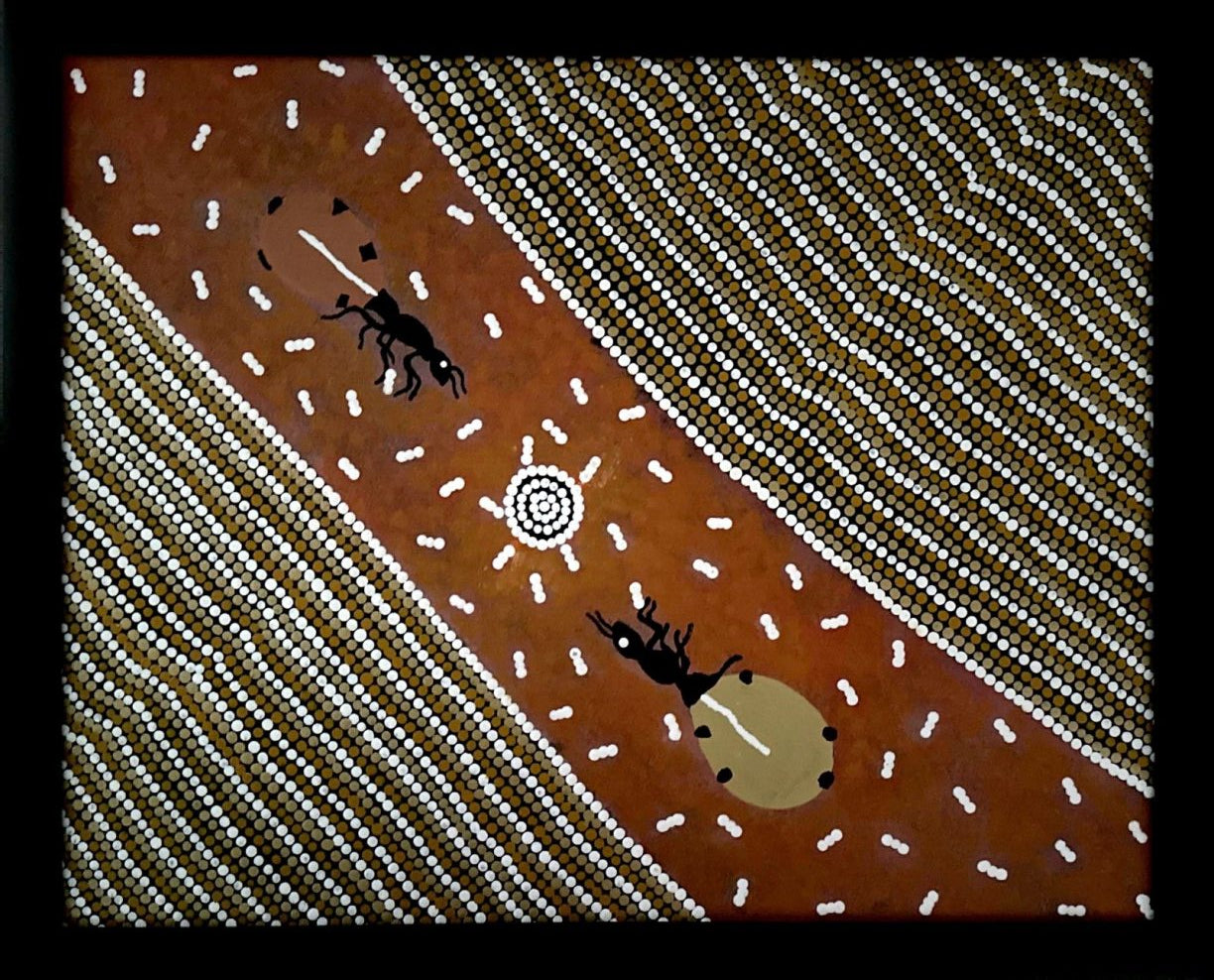 Merle Gorey's abstract art piece with geometric patterns and honey ants