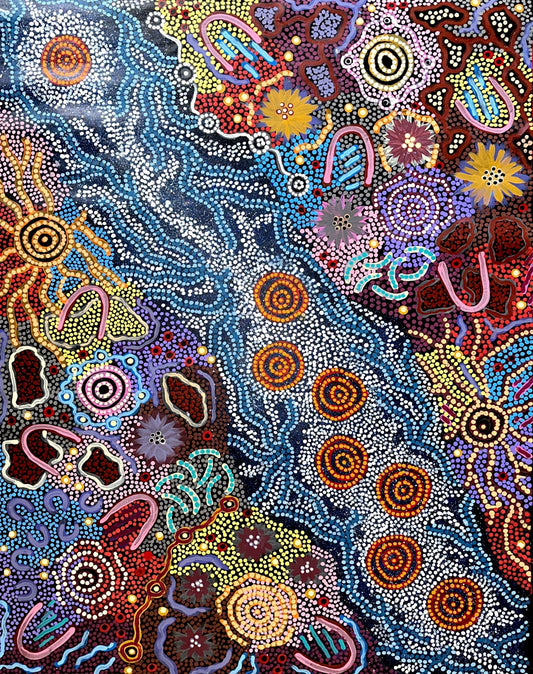 Talia Possum's colorful abstract artwork depicting seven sisters and grandmothers country